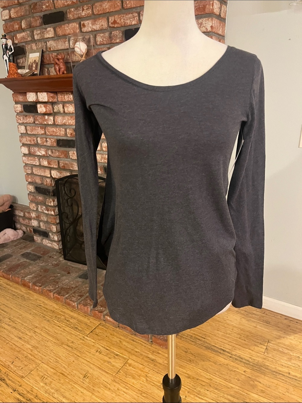 bp Dark Charcoal Scoop Neck Long Sleeve Top